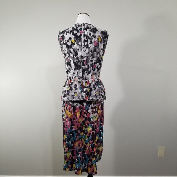 BCBG Max Azaria Silk Peplum Dress Size 6 Artsy Amelia Sheath - Picture 5 of 8